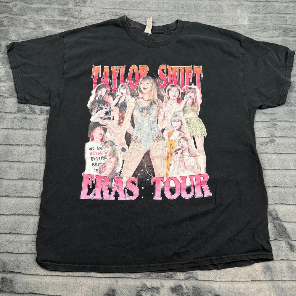Taylor Swift Eras Tour Graphic T-Shirt Black Cotton Gildan Large L Concert Tee